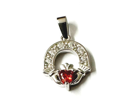 Claddagh Silver Pendant (Garnet)