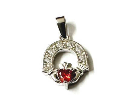 Claddagh Silver Pendant (Garnet)