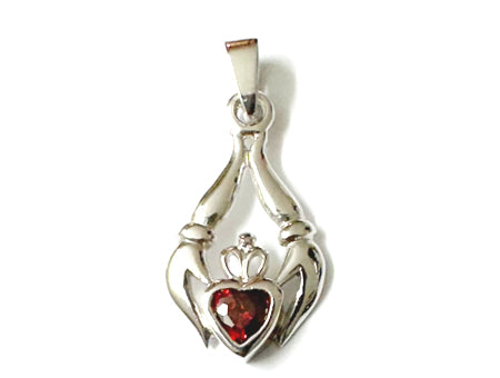 Claddagh Silver Pendant (Garnet)
