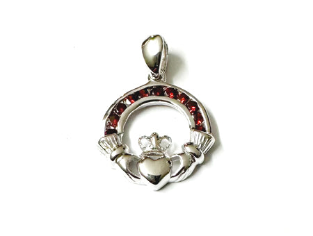 Claddagh Garnet Cz January BirthStone Pendant