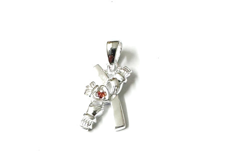 Claddagh Silver Pendant (Garnet)