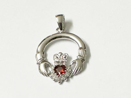 Claddagh Silver Pendant (Garnet)