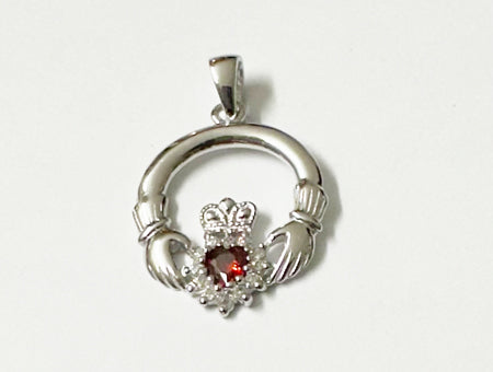 Claddagh Silver Pendant (Garnet)