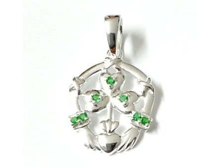Claddagh Silver Pendant (Emerald)