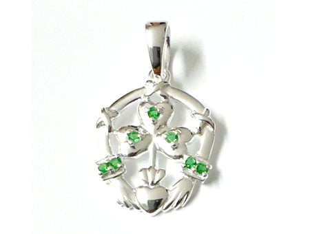 Claddagh Silver Pendant (Emerald)