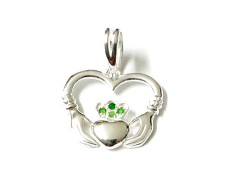 Claddagh Silver Pendant (Emerald)