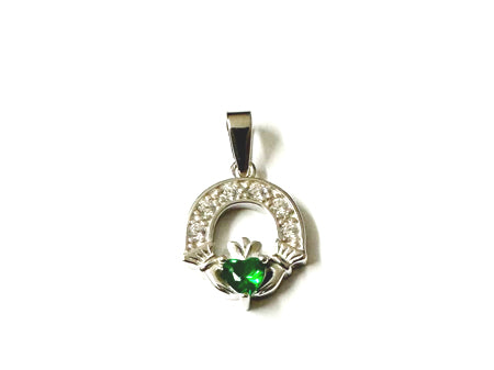 Claddagh Silver Pendant (Emerald)