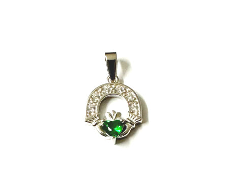 Claddagh Silver Pendant (Emerald)