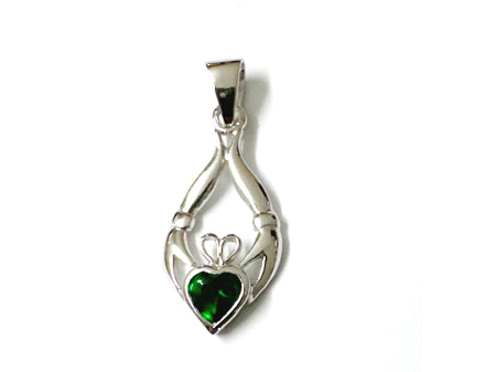 Claddagh Silver Pendant (Emerald)