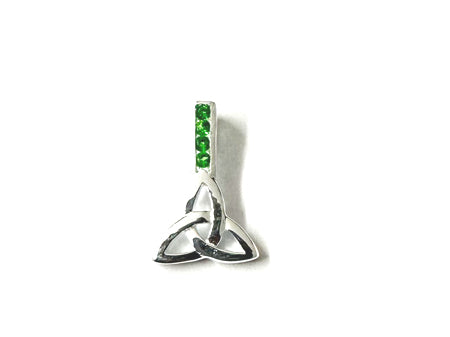 Emerald Green Cz stone set Silver Trinity Knot Pendant