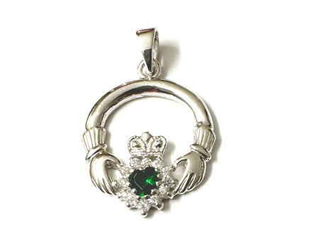 Claddagh Silver Pendant (Emerald)