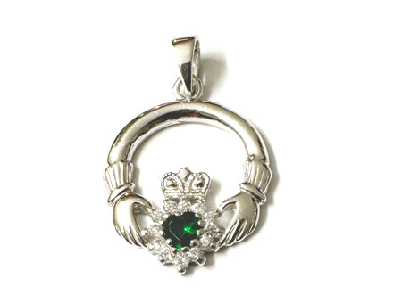 Claddagh Silver Pendant (Emerald)