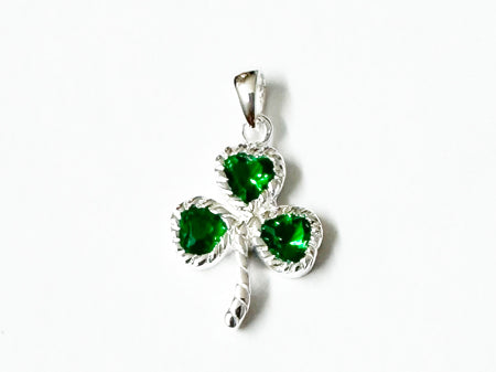 Celtic Silver Emerald Green Cz Stone set Shamrock Pendant