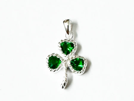 Celtic Silver Emerald Green Cz Stone set Shamrock Pendant