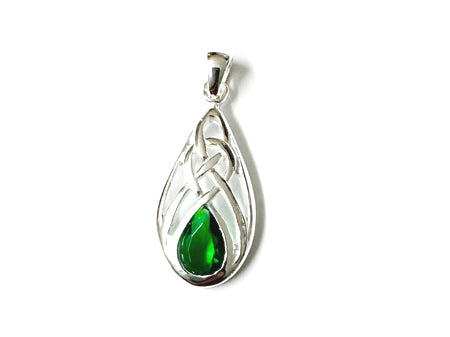 Celtic Emerald Green Cz stone set Silver Pendant