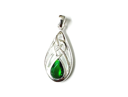 Celtic Emerald Green Cz stone set Silver Pendant