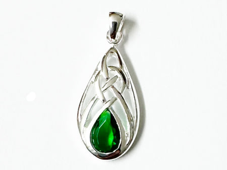 Celtic Emerald Green Cz stone set Silver Pendant