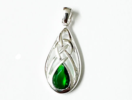 Celtic Emerald Green Cz stone set Silver Pendant