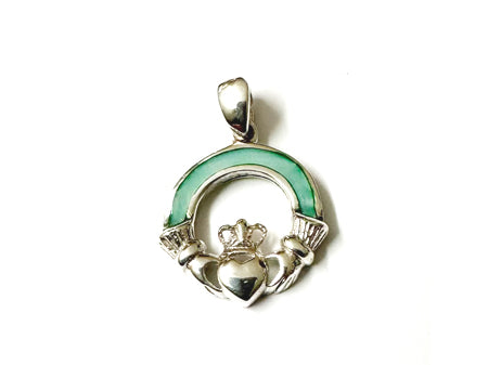 Claddagh Silver Green MOP Pendant