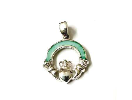 Claddagh Silver Green MOP Pendant