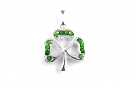 Silver Shamrock Pendant with Emerald Cubic Zirconia Stones