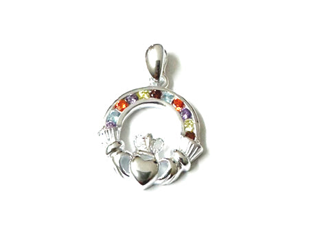Claddagh Silver Multi Cz Pendant