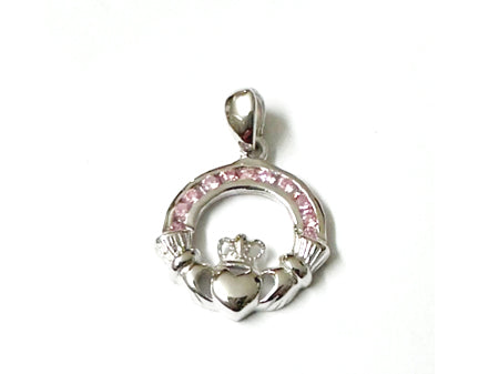 Claddagh Silver Pink October BirthStone Pendant