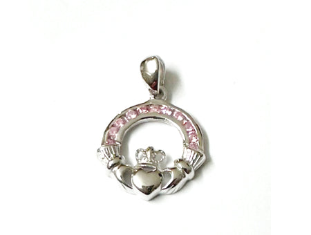 Claddagh Silver Pink October BirthStone Pendant
