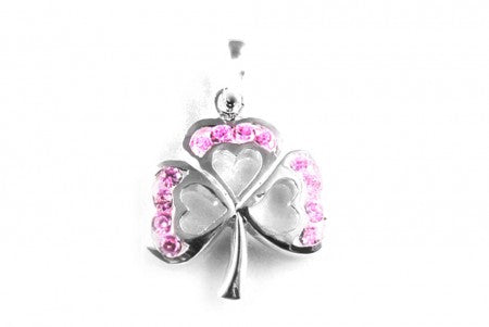 Silver Shamrock Pendant With Pink Cubic Zirconia Stones