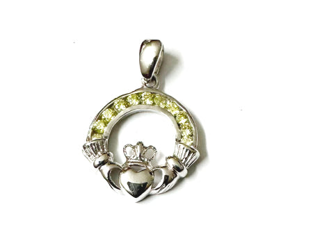Claddagh Silcer Peridot Cz August BirthStone Pendant