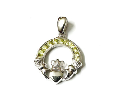 Claddagh Silcer Peridot Cz August BirthStone Pendant
