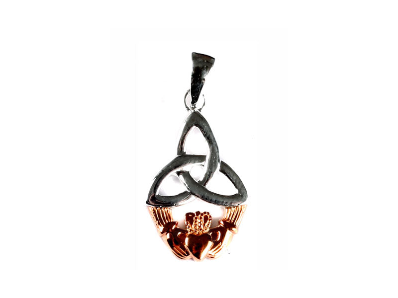 Rose Gold Plated On Silver Claddagh Trinity Knot Pendant