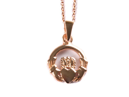 Rose Plated Claddagh Silver Pendant With Chain.