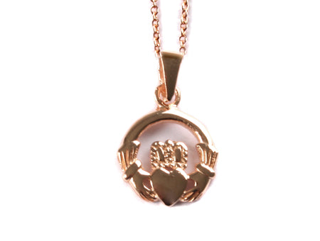 Rose Plated Claddagh Silver Pendant With Chain.