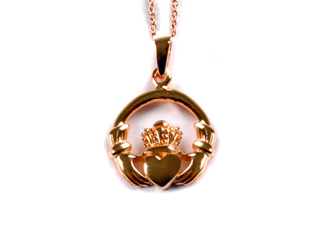 Rose Plated Claddagh Silver Pendant With Chain.