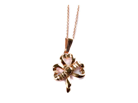 Rose Gold Plated Shamrock Pendant with Claddagh Symbol & Chain