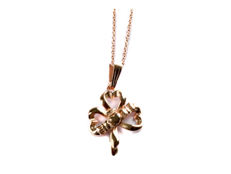 Rose Gold Plated Shamrock Pendant with Claddagh Symbol & Chain