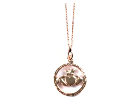 Rose Plated Claddagh Silver Pendant With Chain.
