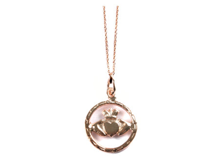 Rose Plated Claddagh Silver Pendant With Chain.