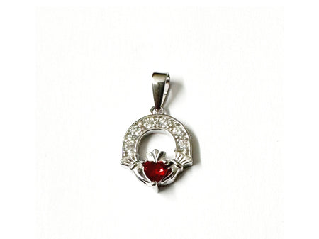 Claddagh Silver Pendant (Ruby)