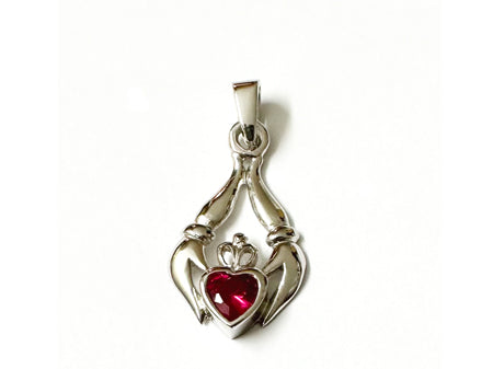 Claddagh Silver Pendant (Ruby)