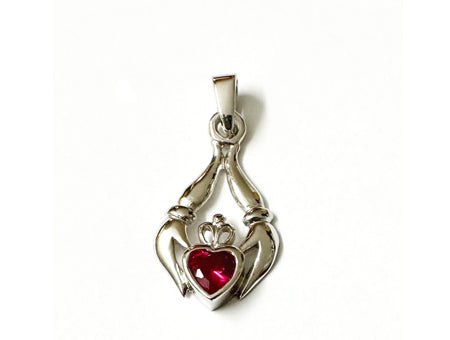 Claddagh Silver Pendant (Ruby)
