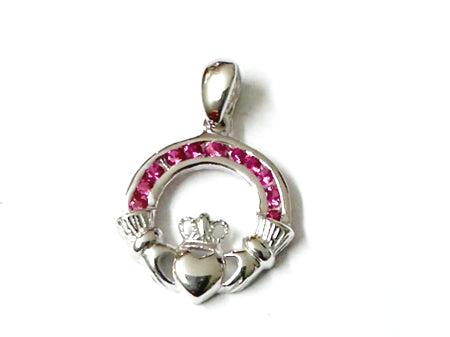 Claddagh Silver Ruby Cz July BirthStone Pendant
