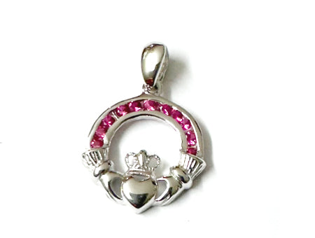 Claddagh Silver Ruby Cz July BirthStone Pendant