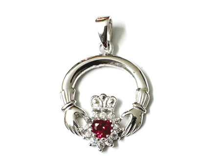 Claddagh Silver Pendant (Ruby)