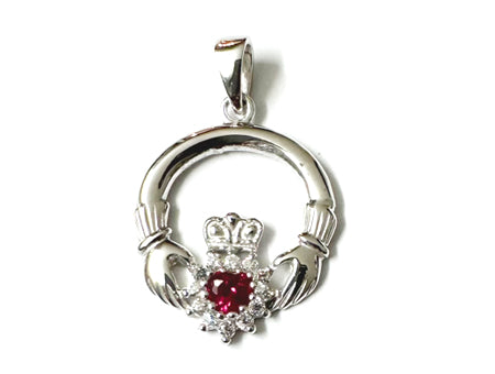 Claddagh Silver Pendant (Ruby)