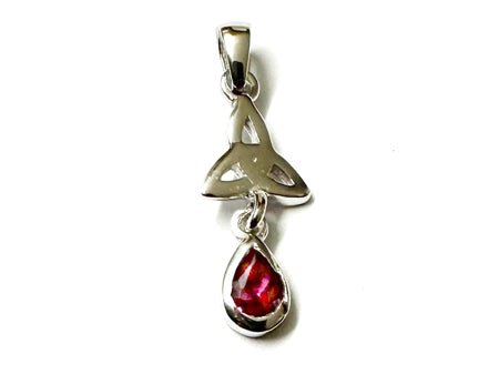 Trinity Knot July Birthstone Ruby Cz Pendant.