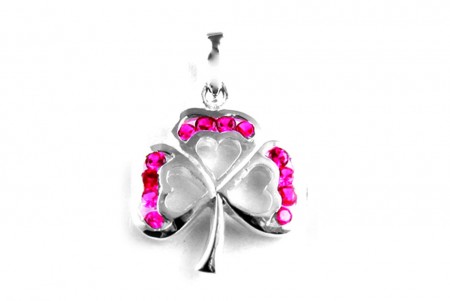 Silver Shamrock Pendant With Ruby Cz Stones