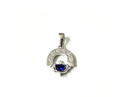Claddagh Silver Pendant (Sapphire)