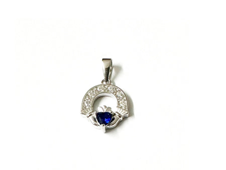 Claddagh Silver Pendant (Sapphire)